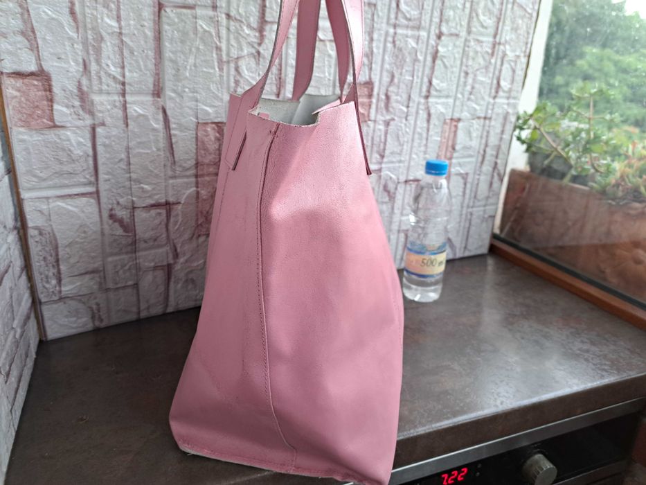 дамска чанта,розова кожена торба-естествена кожа