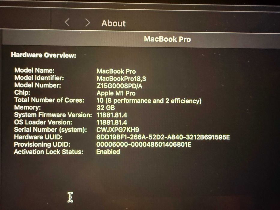 MacBook Pro M1 – 10cores, 32GB RAM, 512GB SSD
