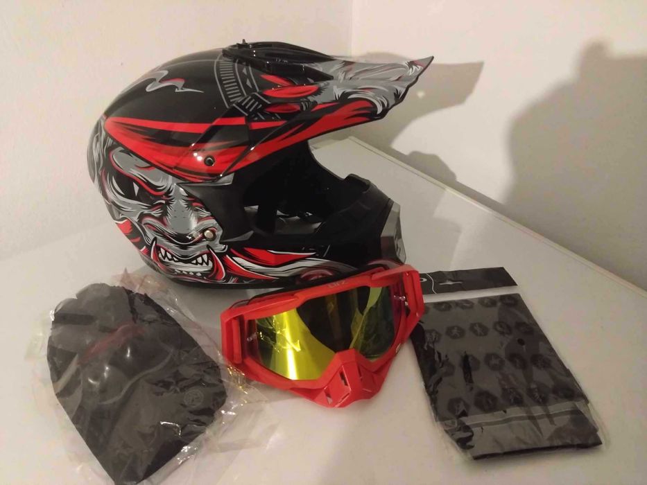 Set casca enduro+Ochelari+Manusi+Cagula