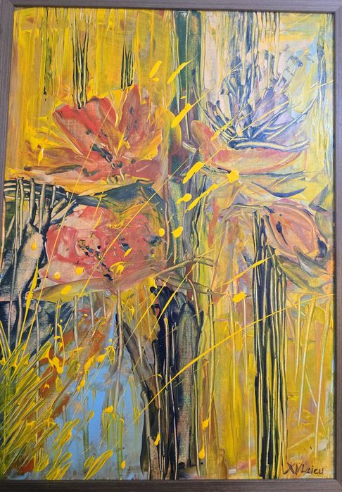 Tablou abstract "Toamna", 50×70 cm, Acrilic, panza