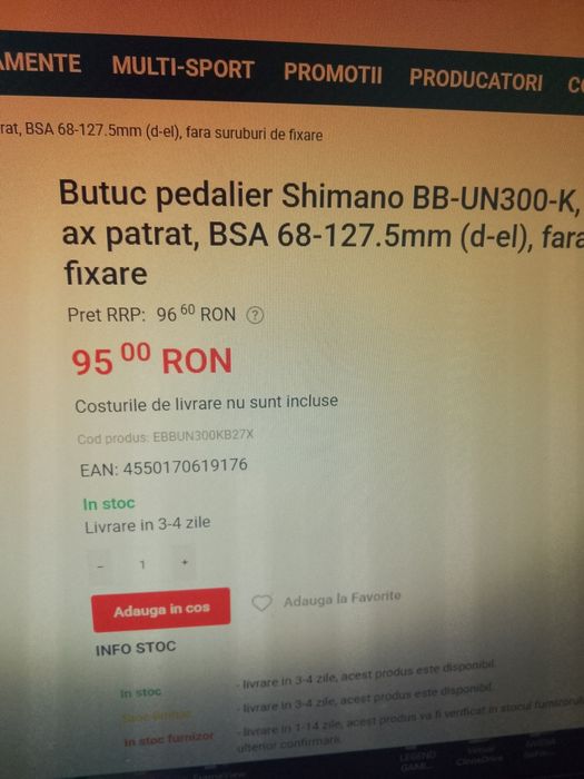 Butuc pedalier SHIMANO BB-UN300-K 68-127.5mm / pătrat