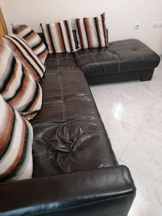 Кожен диван от естествена кожа с текстилни въздладници