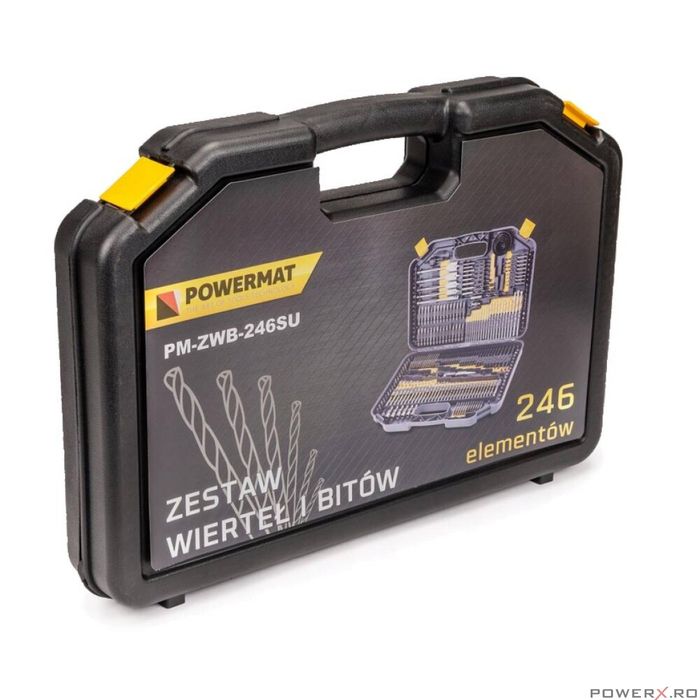 Trusa set 246 burghie si biti pentru lemn, metal, beton, Powermat