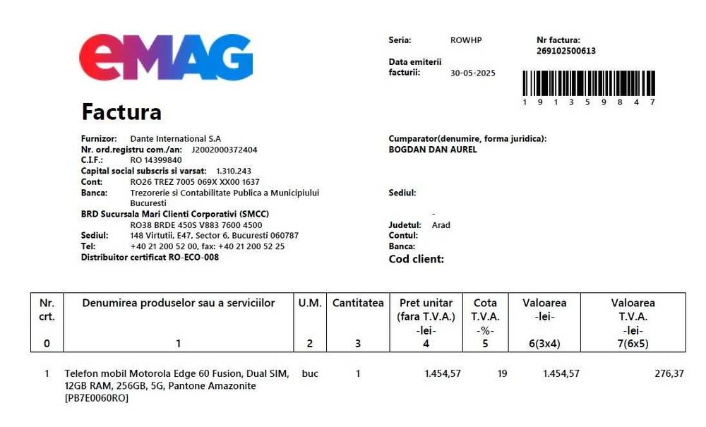 Vand Motorola Edge 60 Fusion 12GB RAM / 256 GB cu garantie