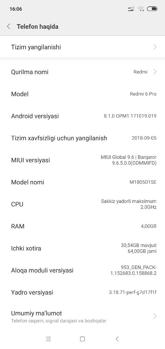 Redmi 6 pro 4/64