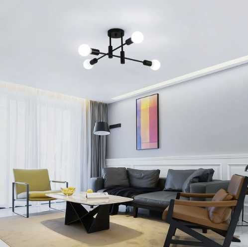 Lustra moderna, industriala, 4 becuri - neagra