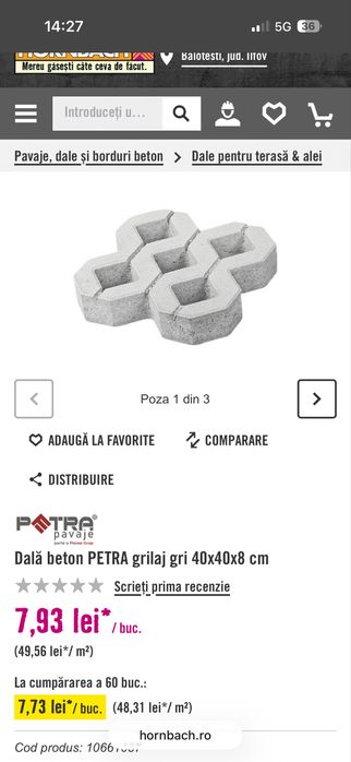 Dală beton PETRA grilaj gri 40x40x8 cm