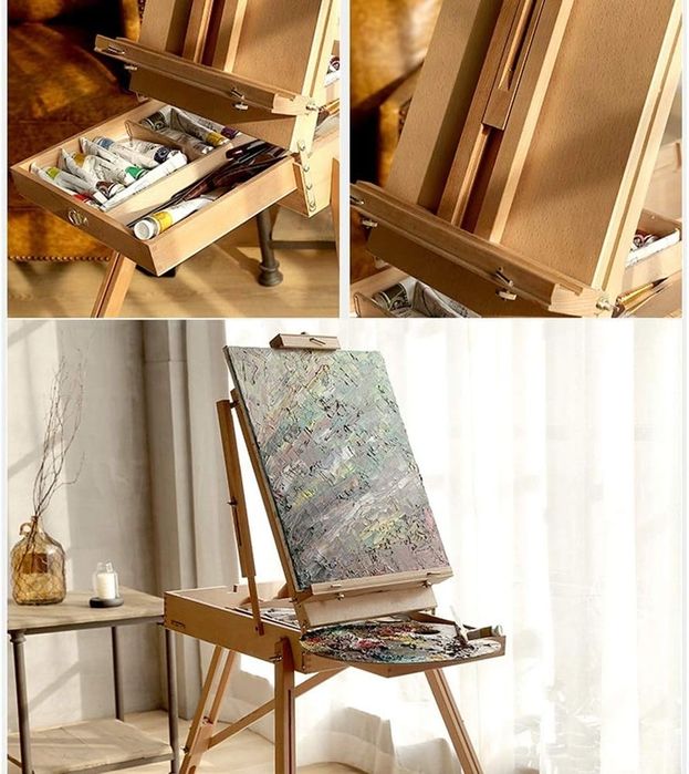 Sevalet/trepied portabil, lemn de fag, cu bretea, maner si sertar