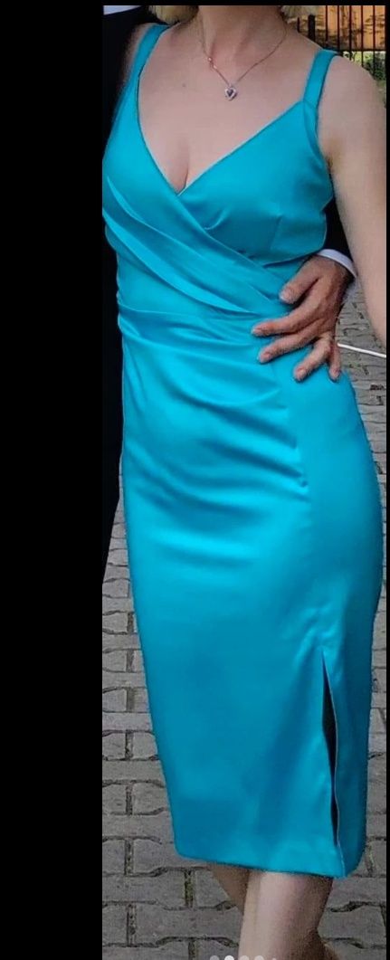 Rochie ocazie, midi, material fin lucios