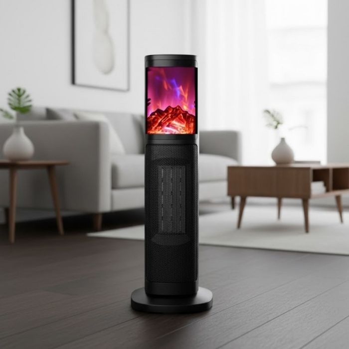 Вентилаторна печка с керамични реотани и ефект камина