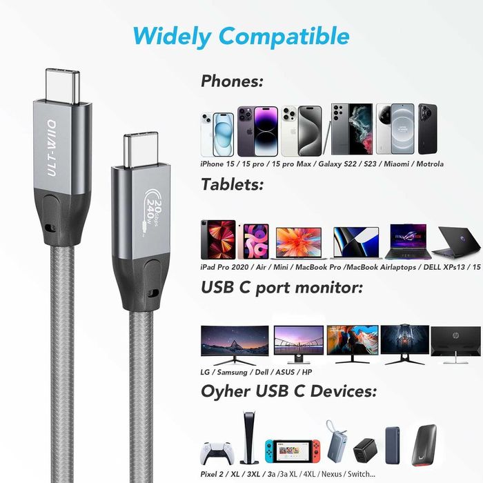 Cablu video 3m ULT-WIIQ USBC 3.2 Gen2x2,4K-144Hz,20 Gbps,PD 3.1 240W