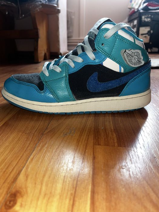 Adidasi Nike Air Jordan 1 Mid GS Black Aqua Blue