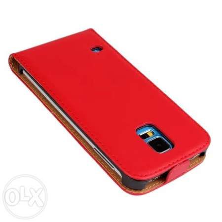 Husa Eleganta TOC PIELE FLIP ROSU Samsung Galaxy S5 G900 + Folie