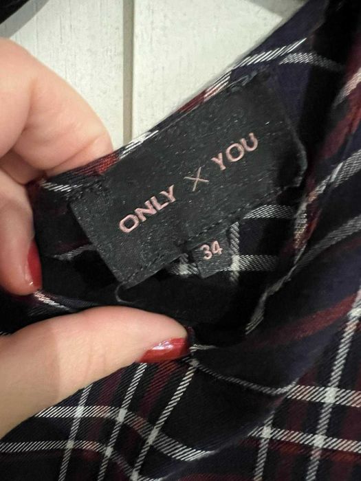 Rochie Only maneca lunga carouri alb bleumarin rosu marime 34