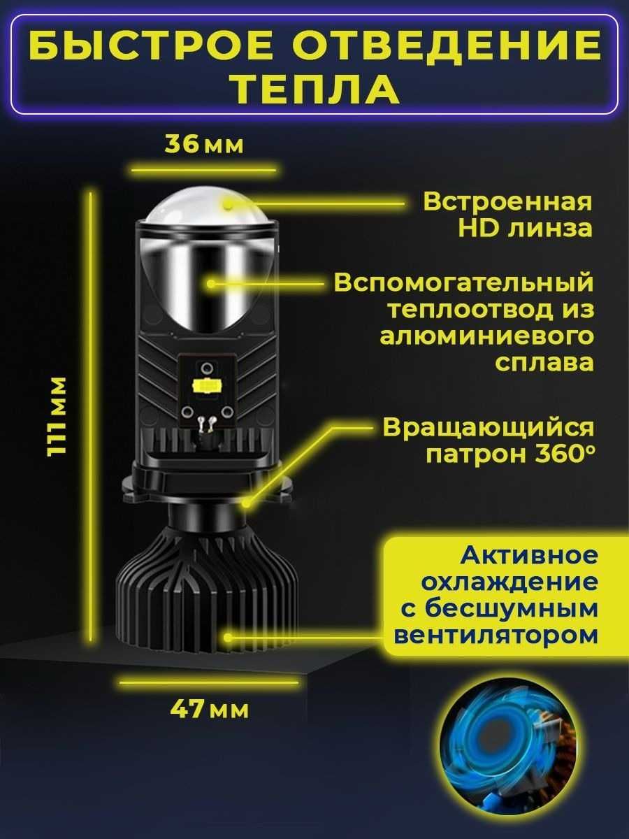 Светодиодные лампы с линзами LED Y9 mini lens H4 2 шт.