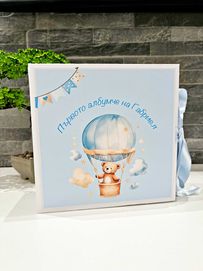 Албум за бебе ръчна изработка с дизайн мече и балони в синьо
