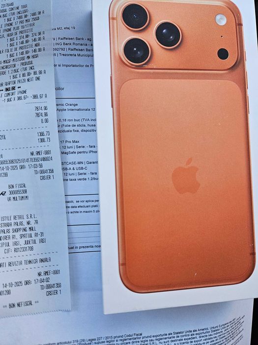 Iphone 17 Pro Max 256gb nou la cutie 2 ani Garanție Orange Cosmic.