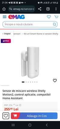 Senzor de miscare wireless Shelly Motion2, control aplicatie, compatib