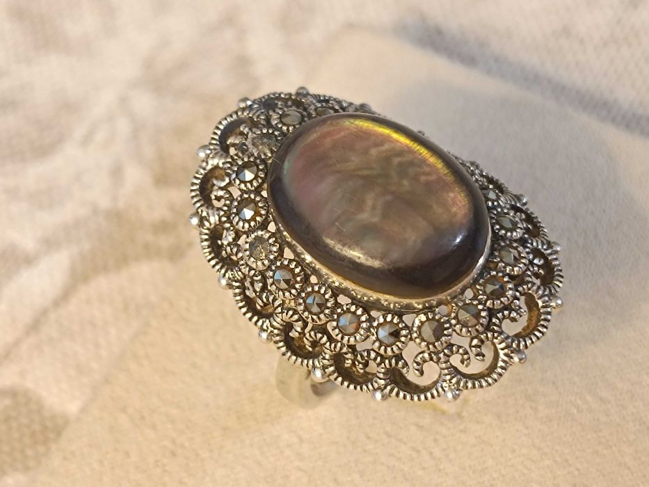 Inel superb din argint 925 cu sidef și marcasite