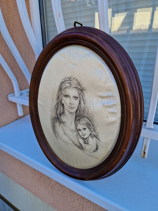 Прекрасна антикварна авторска картина върху коприна- Тарантино