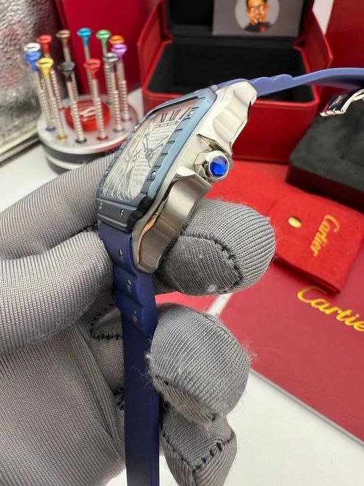 Cartier santos 100 PVD сребристо/синьо