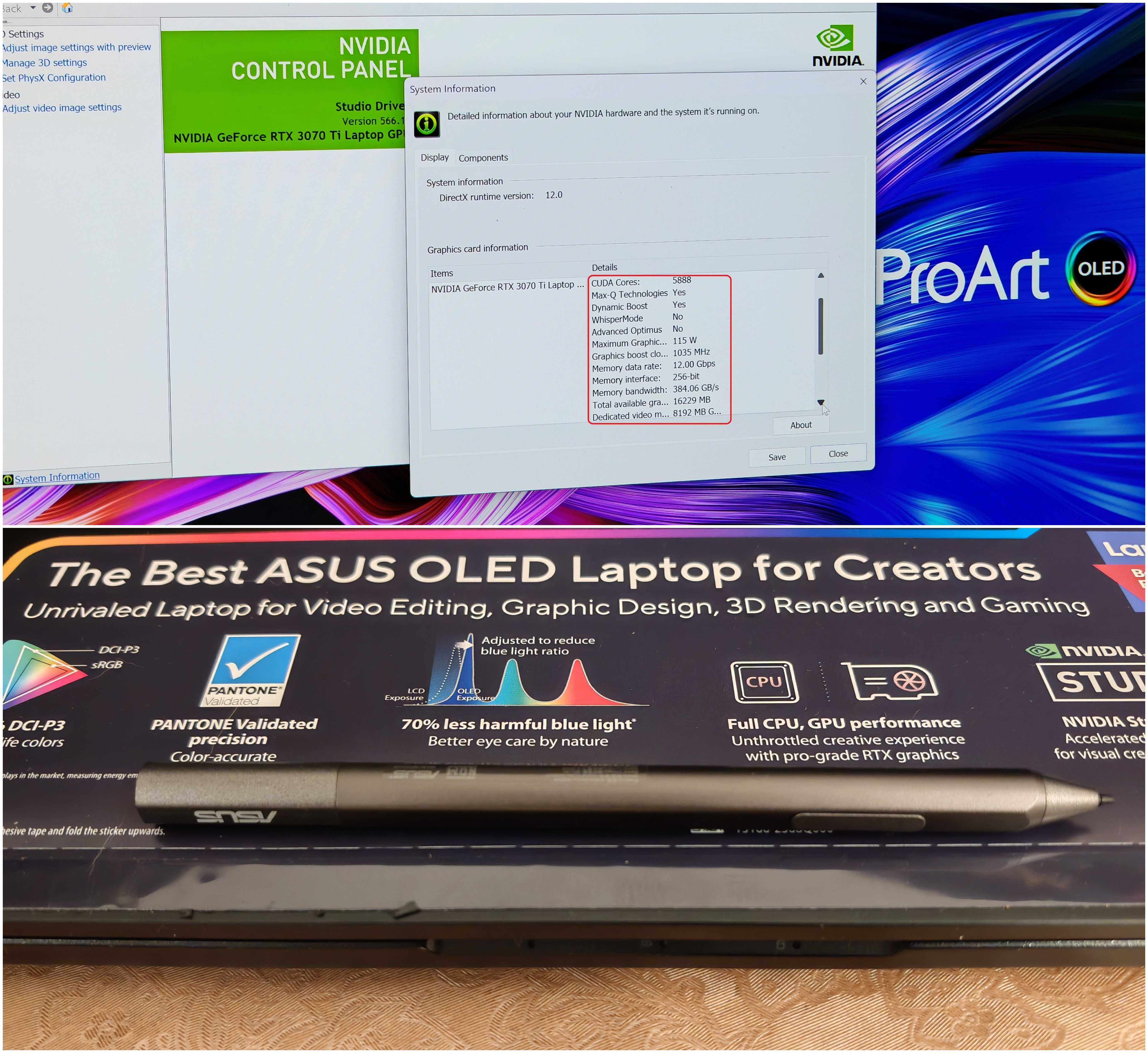 4K Ultra HD OLED/Core i7-12700H/RTX 3070Ti/16GB RAM/1TB/ASUS ProArt 16