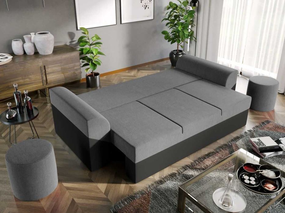 Canapea Extensibila Cali Stofa Gri Deschis / Piele Gri