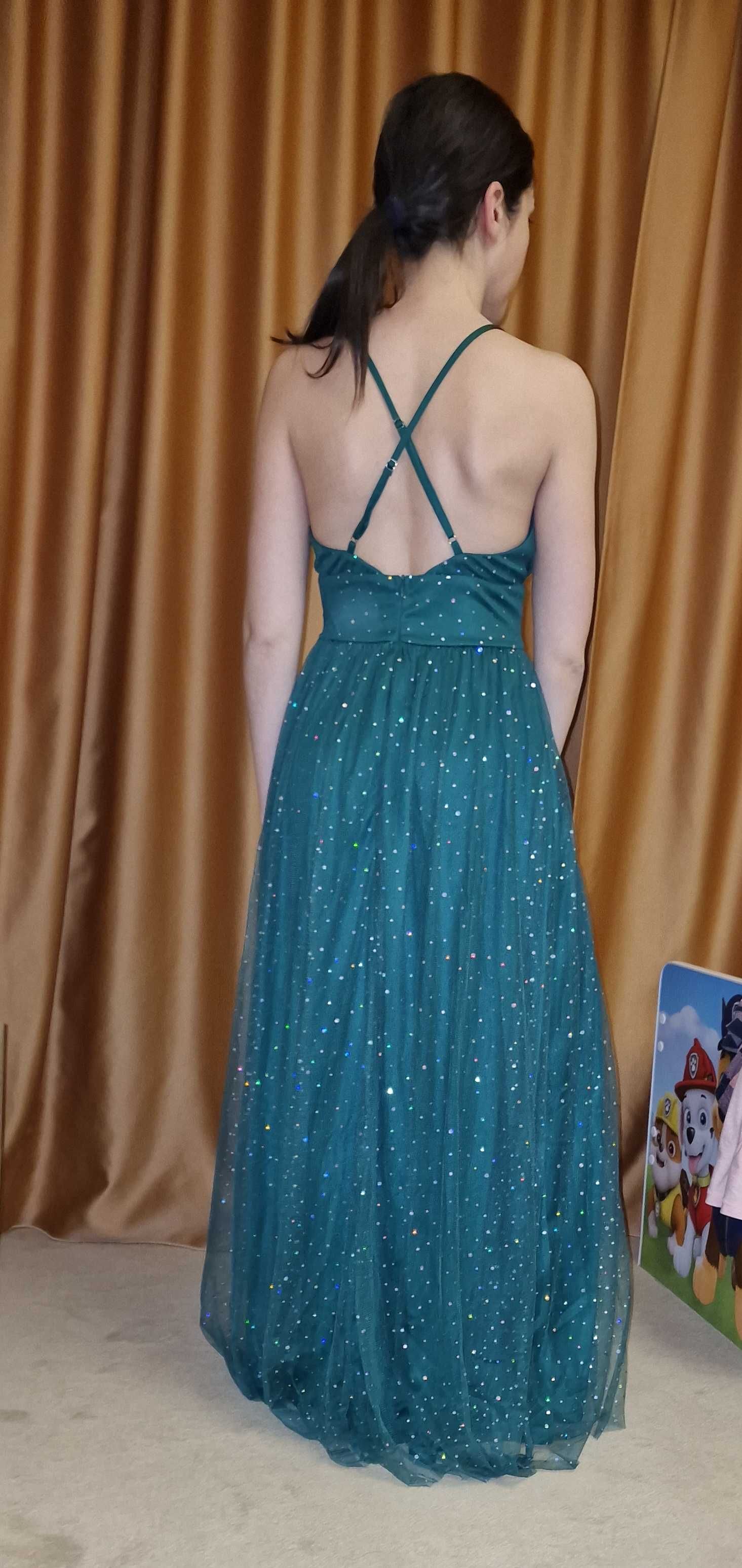 Rochie ocazie verde cu paiete