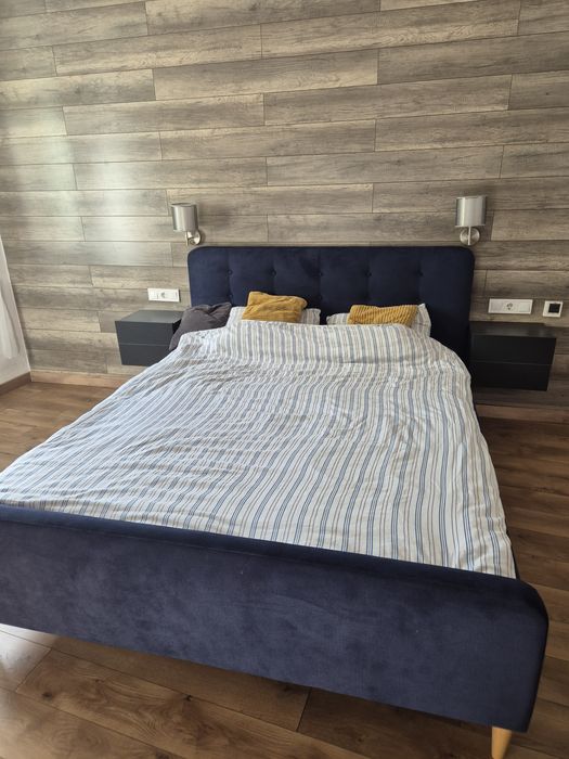 Pat dormitor, tapițat (albastru)