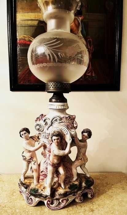 Superba lampa Capodimonte-mijloc sec. XIX-cu personaje-heruvimi-Italia