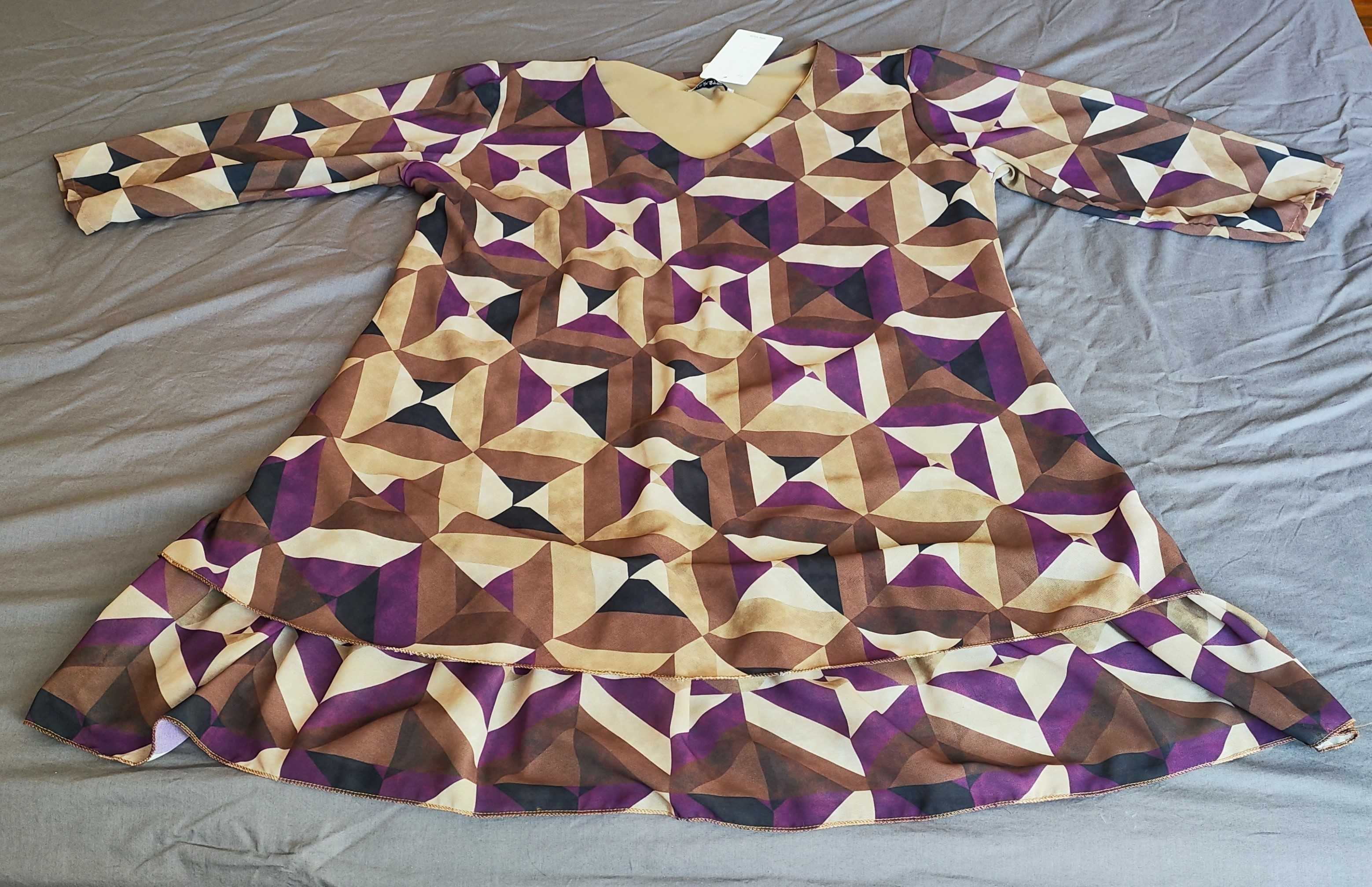 Дам.тюлена туника/рокля в бежово,тъмнокафяво и тъмнолилаво,пролет,4XL+