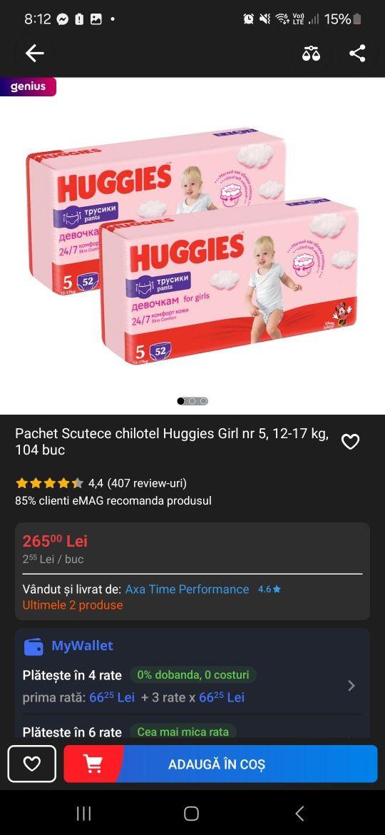 Scutece Huggies pants marimi 4 si 5