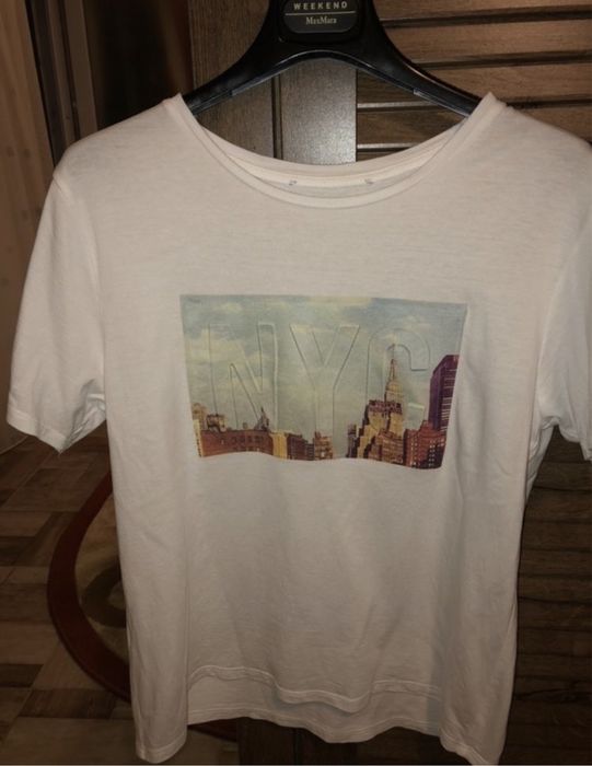Tricou Mango pe alb de dama/femei cu imprimeu NYC NEW YORK CITY 3D