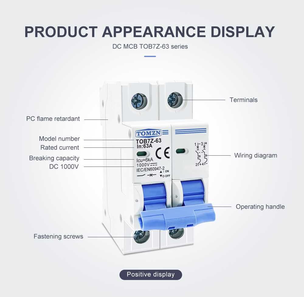 Siguranta automata curent continuu 2P 63A, sisteme fotovoltaice