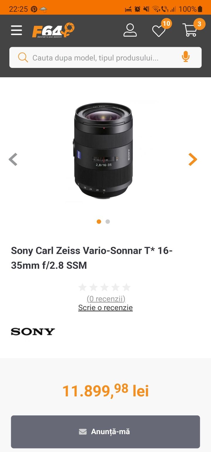 Obiectiv Sony Carl Zeiss 16-35mm 2.8 montura A cu adaptor Sony LA-EA4