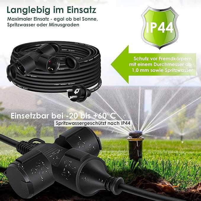KESSER® Удължителен кабел 15m многощепсел с 3 x Schuko