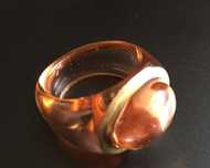 Inel BACCARAT original, din cristal cu aur, semnat, culoare cognac