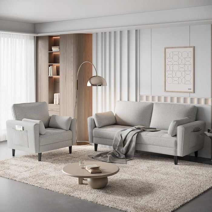 Fotoliu modern cu perne laterale și buzunare laterale |S 614586 Griege
