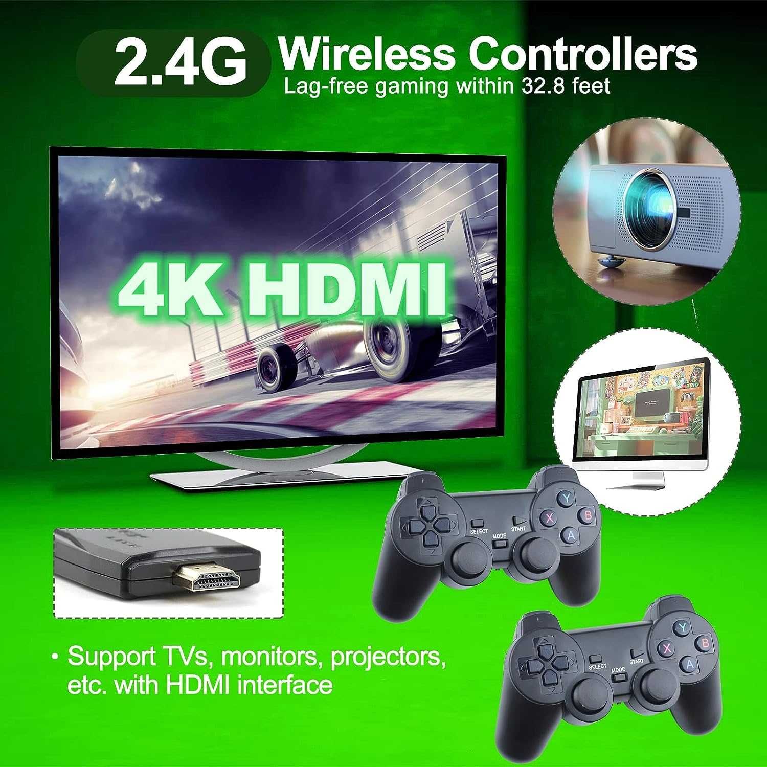 Безжична конзола,Телевизионна игра, 2 контролера, 10000 игри, HDMI