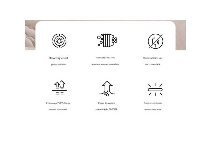 Aspirator portabil, indepartare bacterii eficienta, 8000 PA, mov