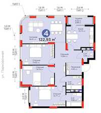 4-х комнатная квартира, площадь 122,93 м2 в ЖК "Nexpo Union".