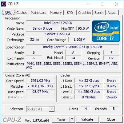 Procesor i7 2600k 3,8 GHz Turbo