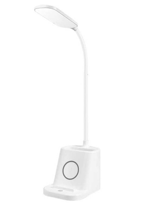 Lampă birou LED albă cu suport pixuri și telefon, 3 moduri