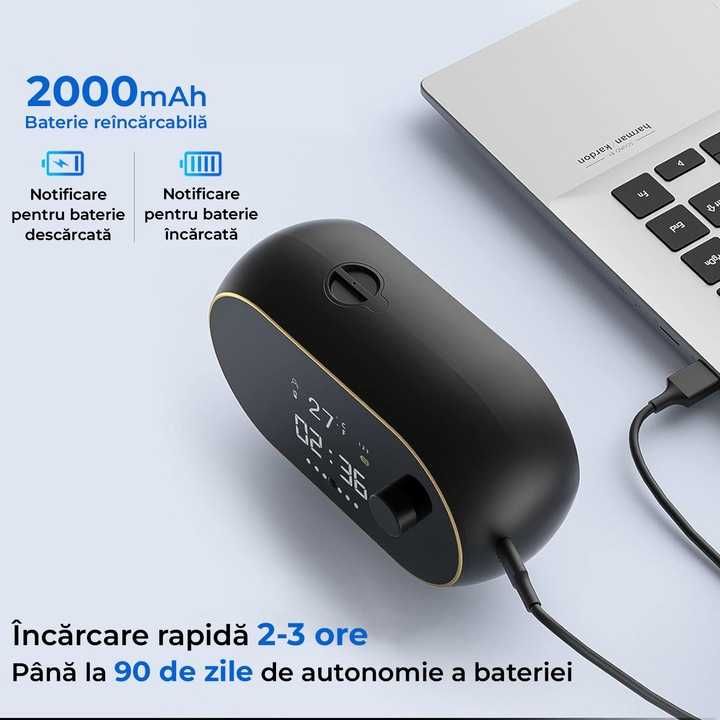 Dozator Automat Sapun Lichid, negru, afisaj temp, ora, fara atingere