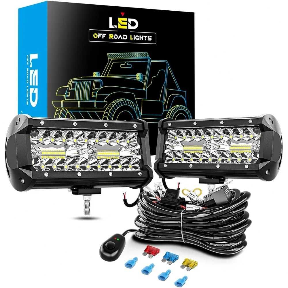 120W COMBO LED Фарове с Окабеляване Реле Бутон Диодни Фарове с Кабели