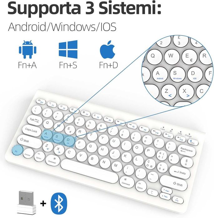 Безжична клавиатура Bluetooth + 2.4G, презареждаема, компактна