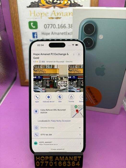 HOPE AMANET P2-Iphone 16 desigilat de proba 128GB/100% BAT