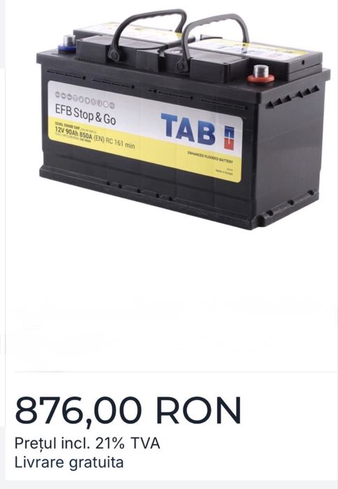 Acumulator special Baterie 12V, 90Ah, 850A, Start Stop