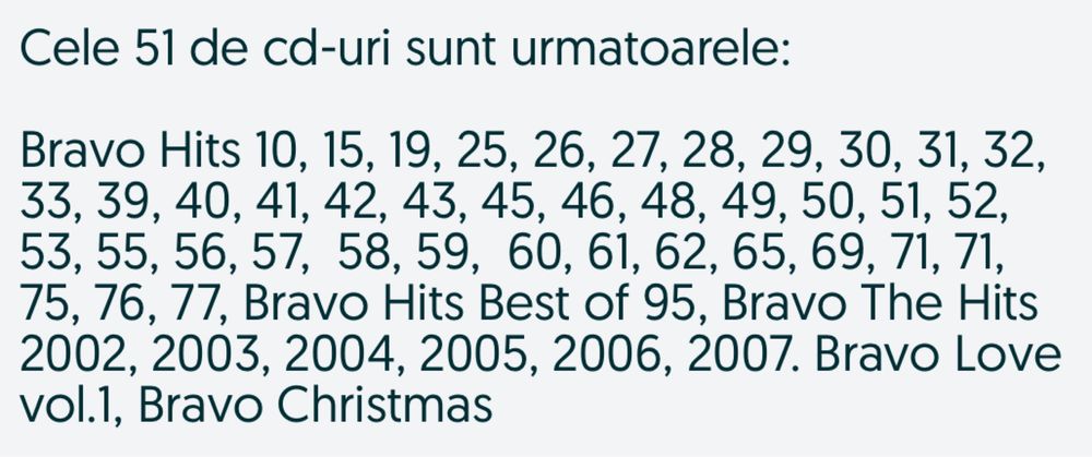 Lot 51 cd-uri duble originale Bravo Hits (16 lei/cd dublu)