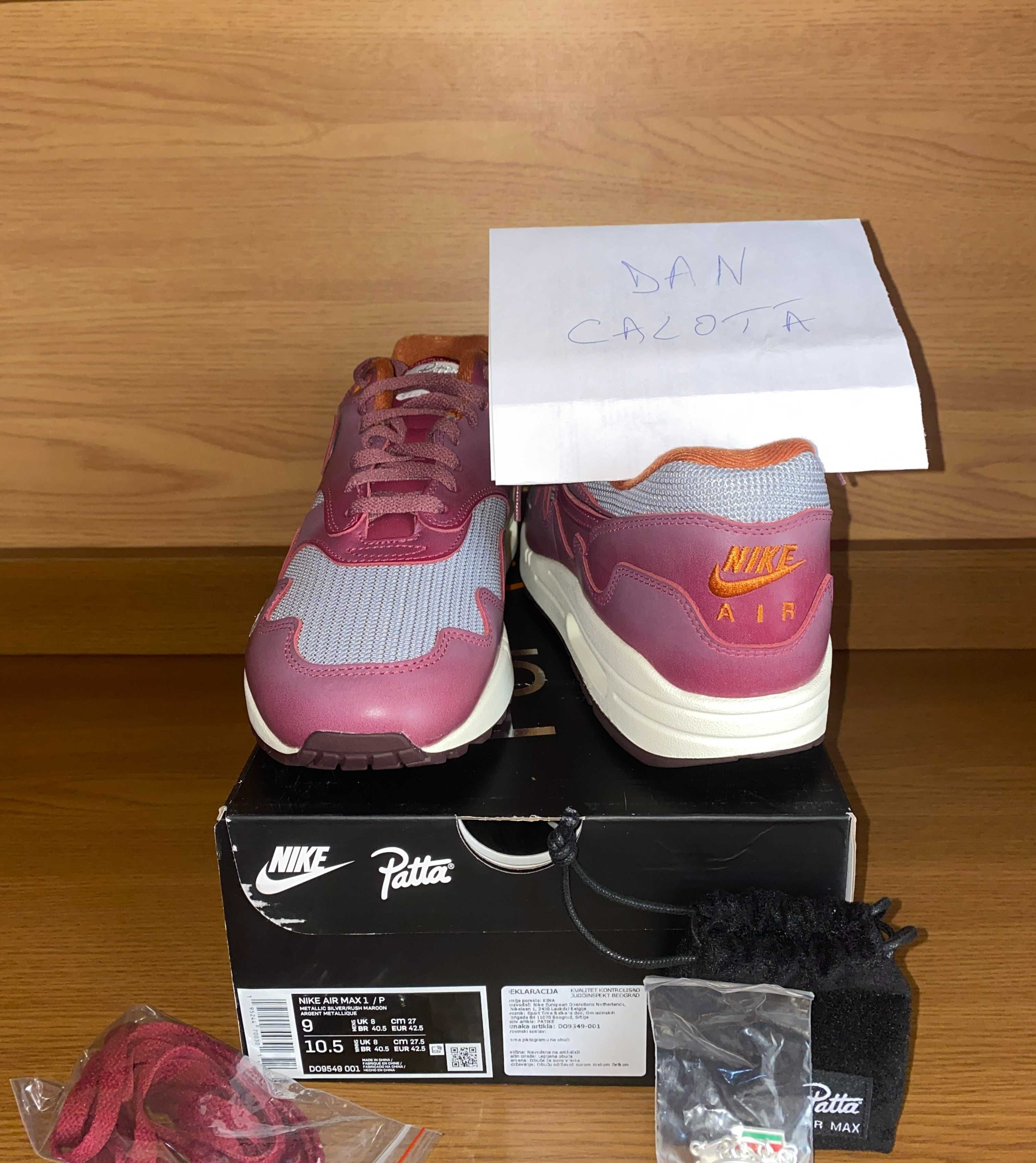 Nike Air Max 1 x Patta Rush Maroon 42.5 Noi